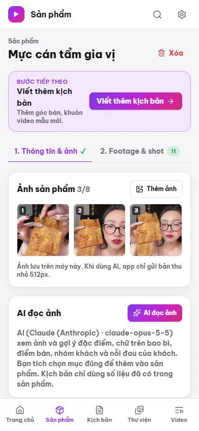 Trang sản phẩm trên điện thoại
